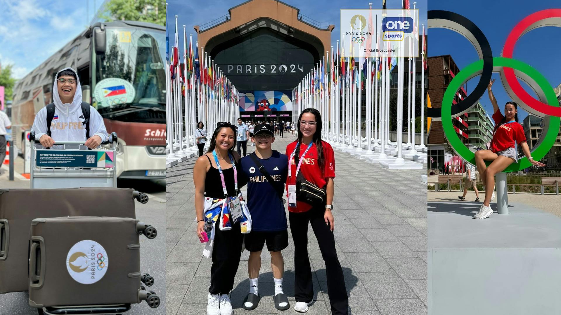 PH gymnasts Emma Malabuyo, Aleah Finnegan, and Carlos Yulo step foot to their Paris 2024 home: the Olympic Village
